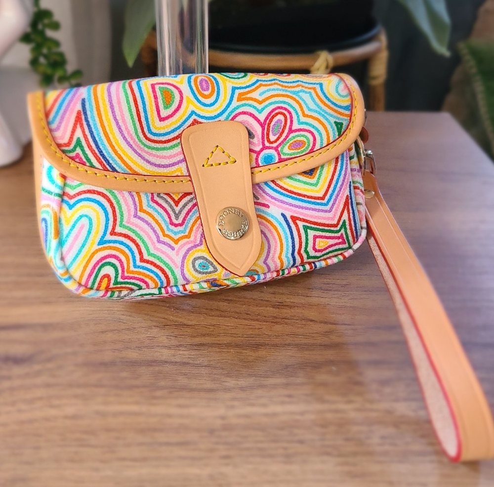 Dooney & Bourke Multicolor Circles pattern wristlet NWOT